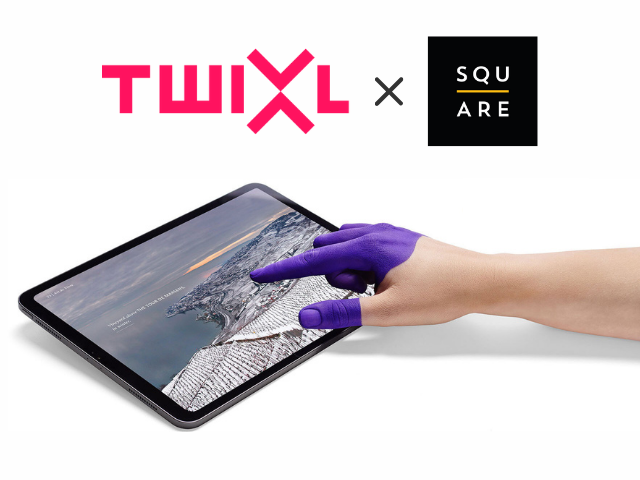 Logo Twixl et logo de Square avec une image de tablette numérique