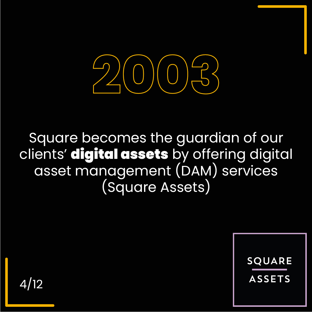 2003, Square becomes the guardian of our clients’ digital assets by offering digital asset management (DAM) services (Square Assets)