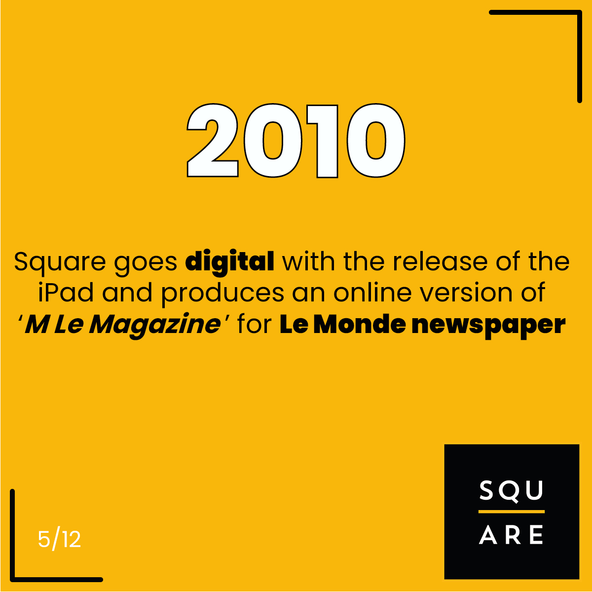2010, Square goes digital with the release of the iPad and produces an online version of ‘M Le Magazine ’ for Le Monde newspaper