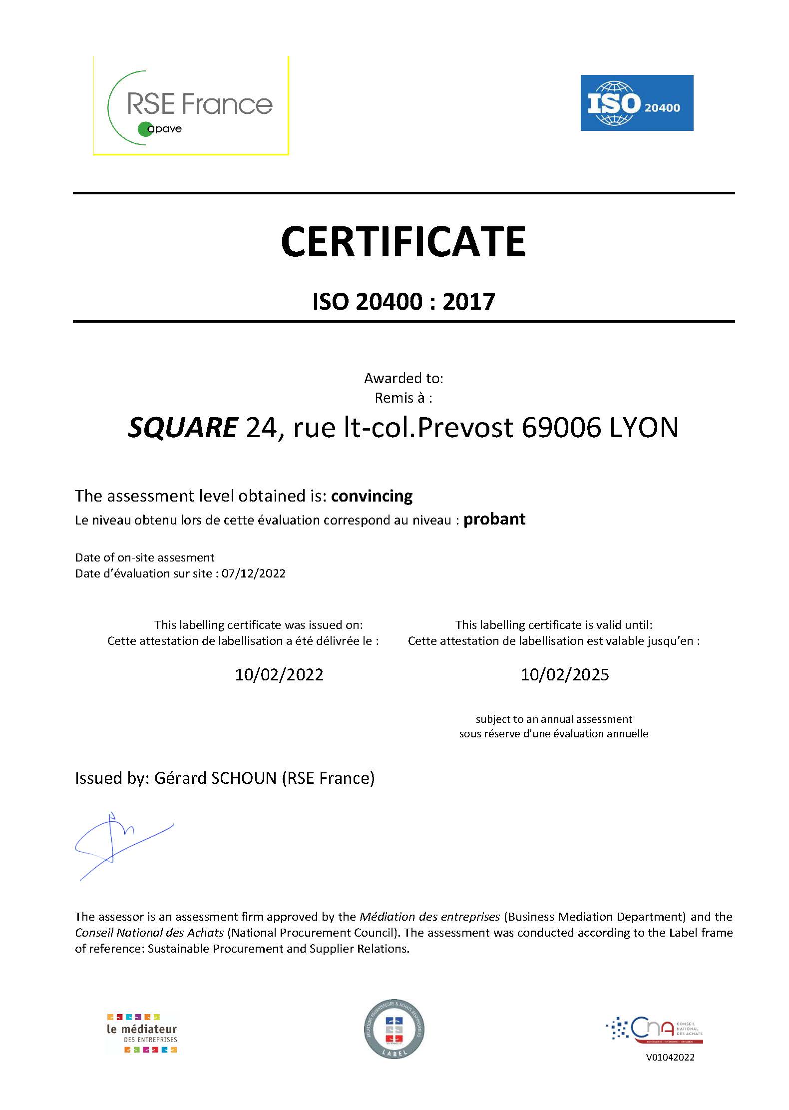 2022 04 04 attestation ISO 20400 gs